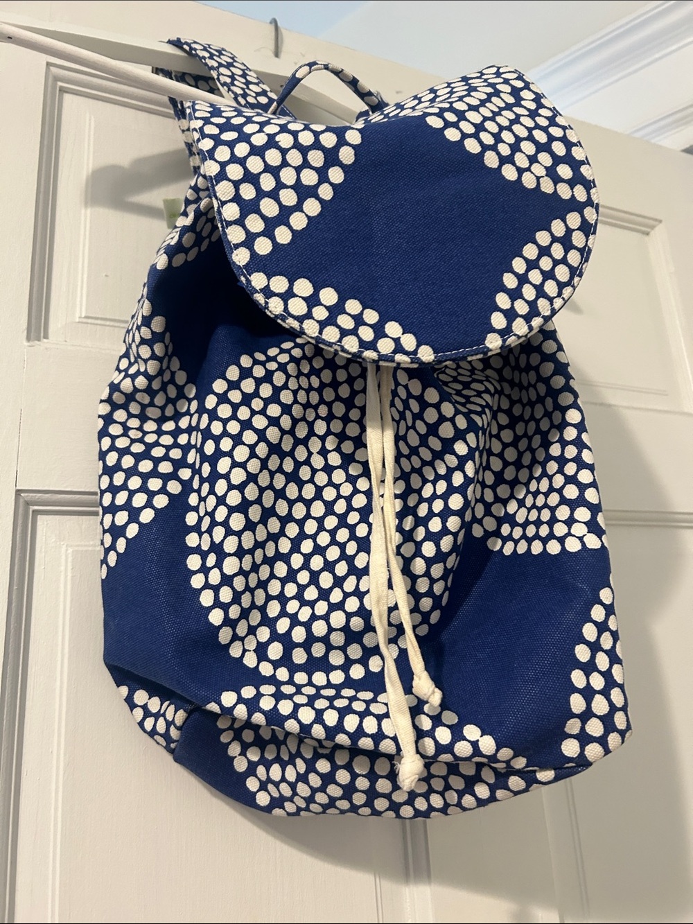 Navy & White Polka Dot Canvas Backpack